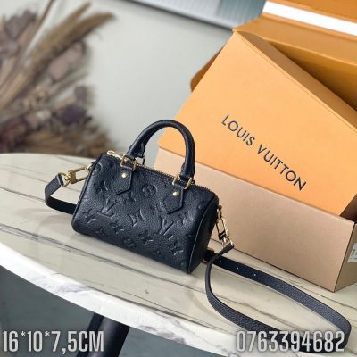 Tui nu Louis Vuitton Nano Speedy hoa chim mau den TNLV64 2