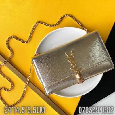 Tui nu YSL Kate Tassel Small mau bac logo mau vang gold size 24 TNYSL20