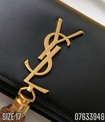 Tui nu YSL Kate da tron mau den logo mau vang gold size 17 TNYSL17 3