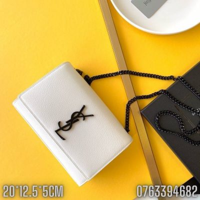 Tui nu Yves Saint Laurent YSL Kate Small Chain Bag mau trang logo mau den TNYSL14 3