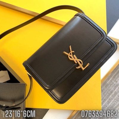 Tui xach nu YSL SOLFERINO BOX da tron mau den logo mau vang gold TNYSL24 3