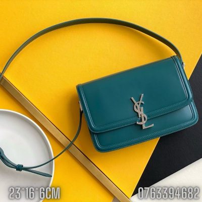 Tui xach nu YSL SOLFERINO BOX da tron mau xanh ngoc logo mau bac TNYSL23 5