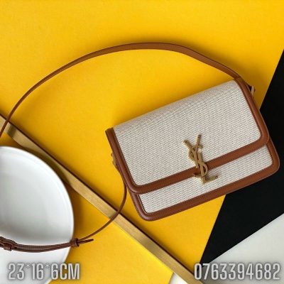 Tui xach nu YSL SOLFERINO Canvas mau be vien nau logo mau vang gold TNYSL27 5