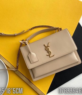 Tui xach nu YSL Sunset Medium da tron mau be logo mau vang gold TNYSL37 7