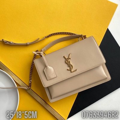 Tui xach nu YSL Sunset Medium da tron mau be logo mau vang gold TNYSL37 7