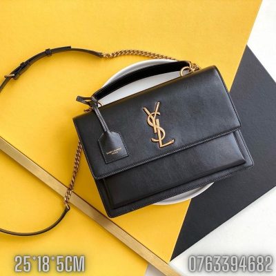 Tui xach nu YSL Sunset Medium da tron mau den logo mau vang gold TNYSL36 4