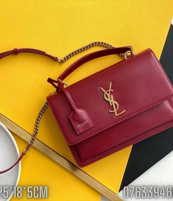 Tui xach nu YSL Sunset Medium da tron mau do logo mau vang gold TNYSL38 3