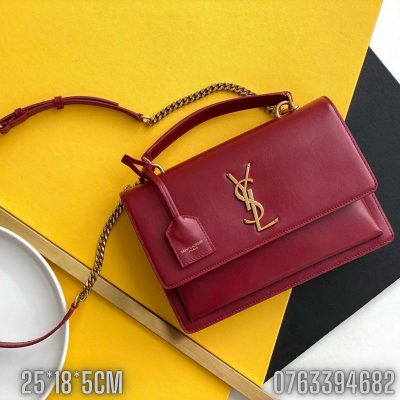 Tui xach nu YSL Sunset Medium da tron mau do logo mau vang gold TNYSL38 3