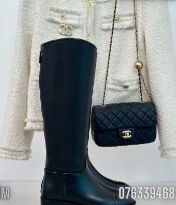 Giay nu Chanel boot cao co mau den logo chim GNC17 7