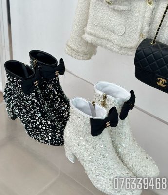 Giay nu Chanel boots co ngan dinh da mau den GNC29 4