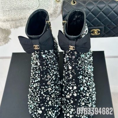 Giay nu Chanel boots co ngan dinh da mau den GNC29 8