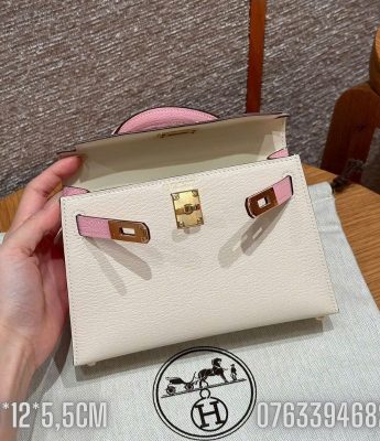 Tui Hermes Kelly Mini mau trang phoi hong TNHM763