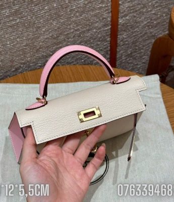 Tui Hermes Kelly Mini mau trang phoi hong TNHM765