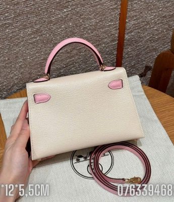 Tui Hermes Kelly Mini mau trang phoi hong TNHM768