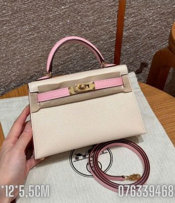 Tui Hermes Kelly Mini mau trang phoi hong TNHM769