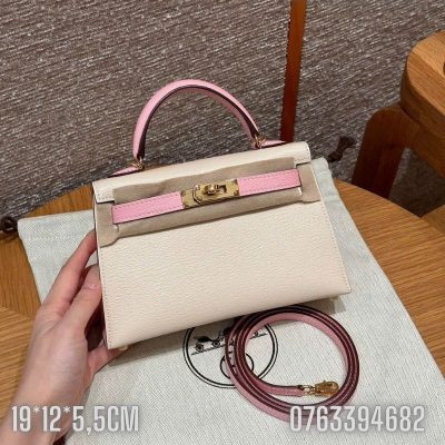 Tui Hermes Kelly Mini mau trang phoi hong TNHM769