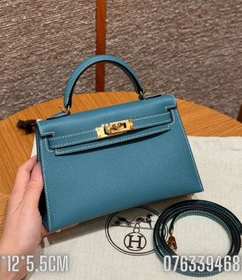 Tui Hermes Kelly Mini mau xanh duong TNHM78 9